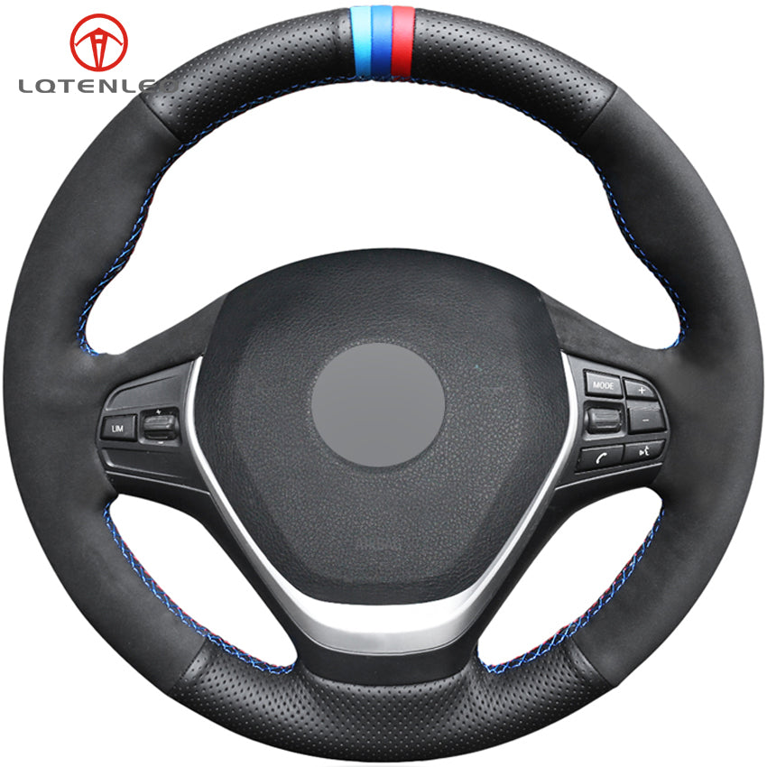 Black Genuine Leather Suede Car Steering Wheel Cover For BMW F20 F21 F22 F23 118i 120i 125i 218i 228i 420i 430i 435i
