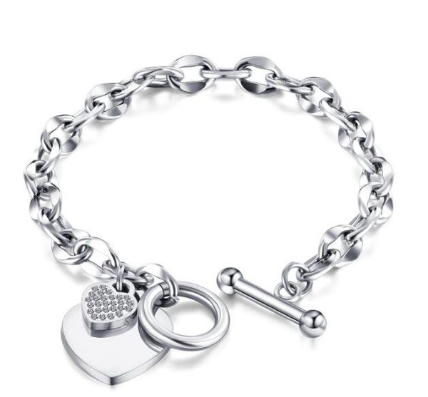 2020 new list stainless steel Simple geometry OT clasp women fashion handmade crystals drill love heart charms bracelet accessories n1012