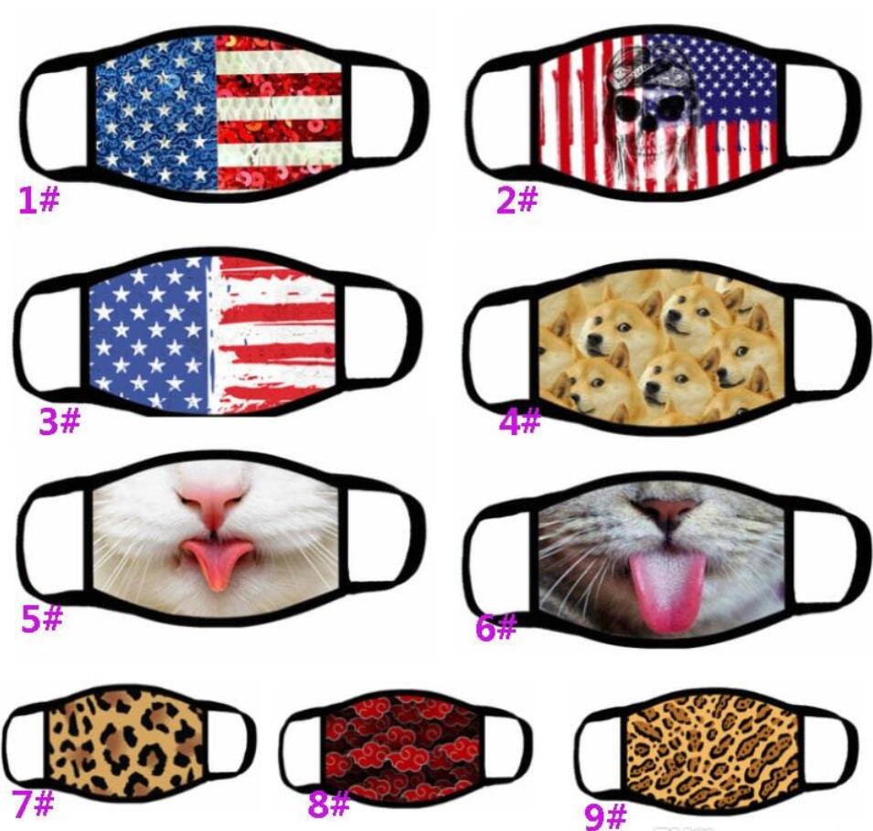 3D Printing Cartoon Leopard Animal Dog Mouth Mask Nation Flag Hanging Ear Personality Funny Washable Reusable Cotton Face Masks