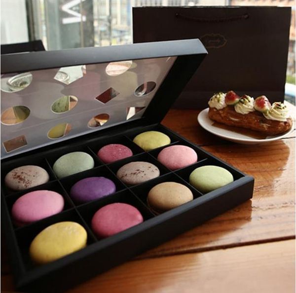 Open Window 12 Macaron Box Bakery Box for Biscuits Cookie Mooncake Packaging Paper Boxes Free Shipping SN335