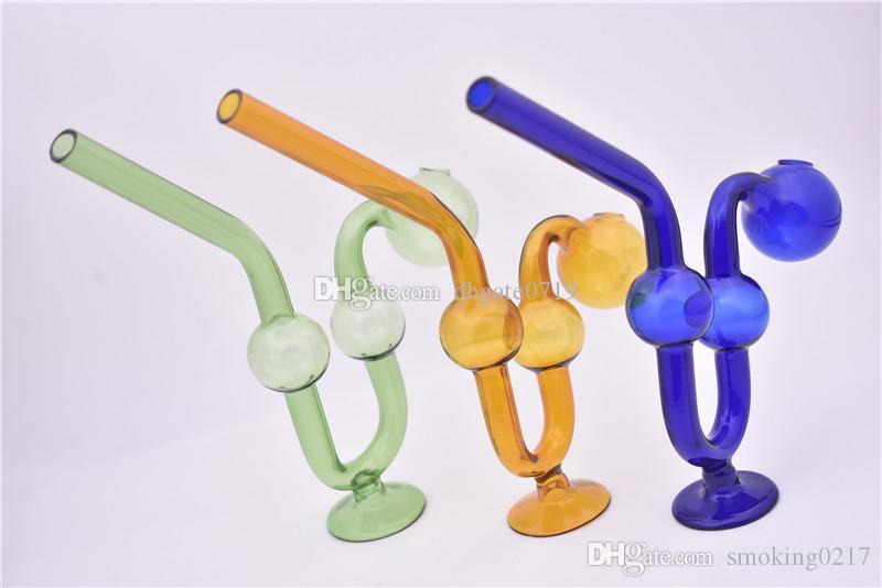 Yellow blue green bending U style with Base Tobacco Bowl pipes Glass Pyrex Oil Burner Pipe Glass smoking tube
