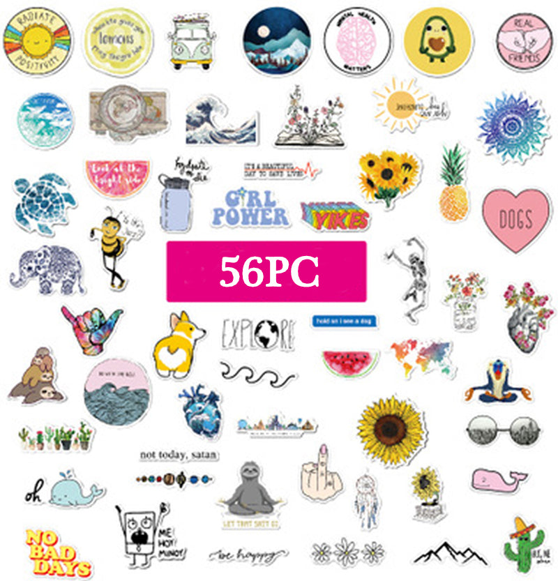 56pcs-Lot Landscape Animal Cartoon Cute stickers Graffiti Punk Waterproof Decal Laptop Motorcycle Luggage Snowboard Car Sticker