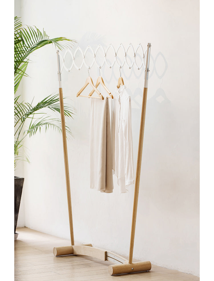 Rainbow clothes rack floor to floor household bedroom multifunctional Nordic solid wood telescopic folding clothes hanger sun rack