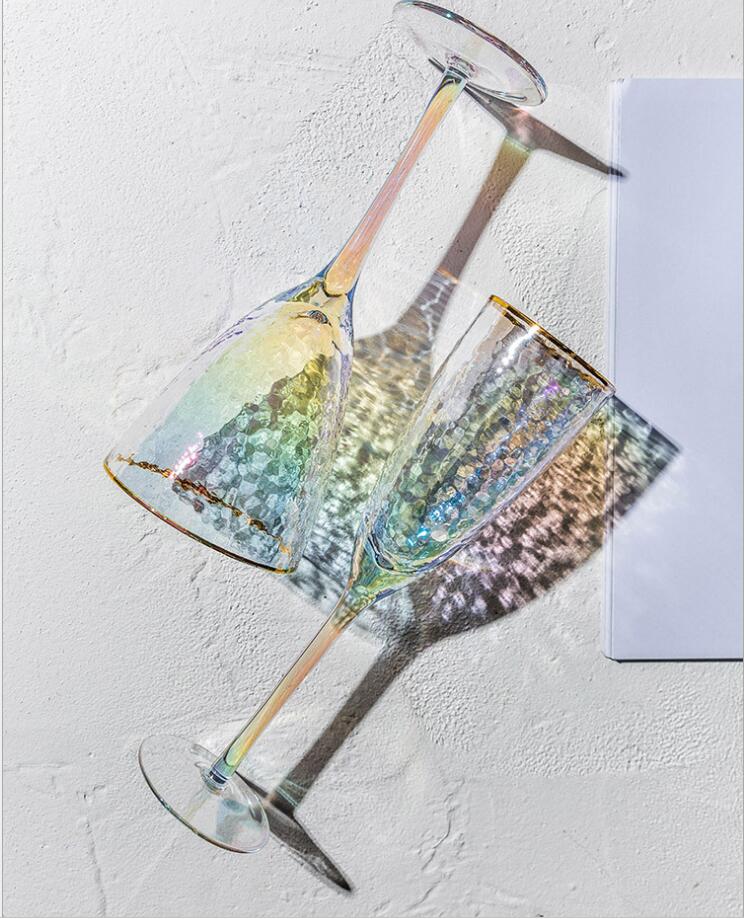 Ion plated wine glass Drinkware northern Europe rainbow goblet Japanese hammer pattern electroplating red wines cup crystal Champagne Cups