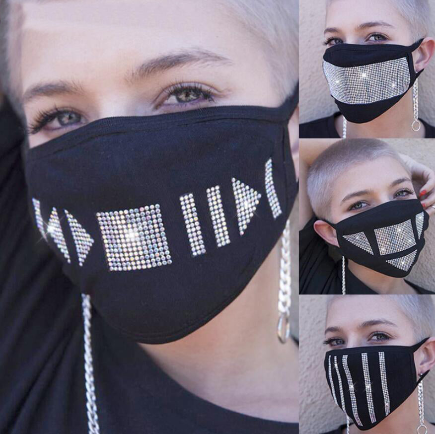 Fashion Bling Bling Sequins Protective Mask PM2.5 Dustproof Mouth cover Washable Reuse Face Mask Elastic Earloop Rhinestone Mask Black