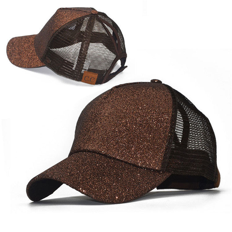Fashion sequin fluorescent baseball cap rear opening ponytail baseballS hat glitter mesh caps
