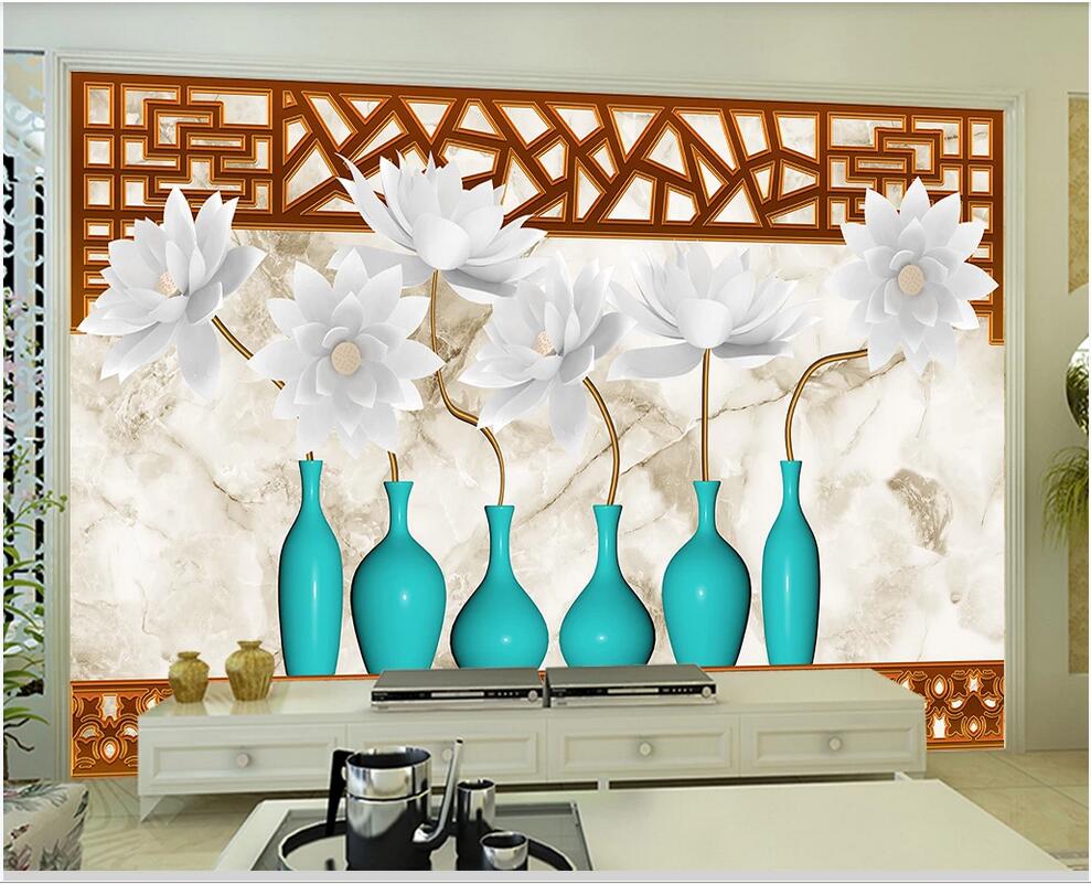 3d landscapes wall custom murals pane vase flower arrangement lotus living room background wall decoration painting art canvas pictures