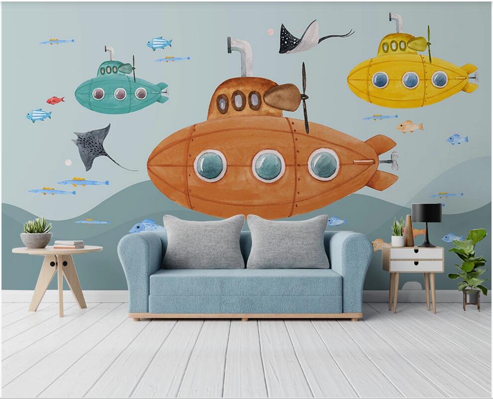 3d wallpaper custom photo HD hand-painted cartoon submarine underwater world children&#039;s room background home decor wall paper for walls 3 d