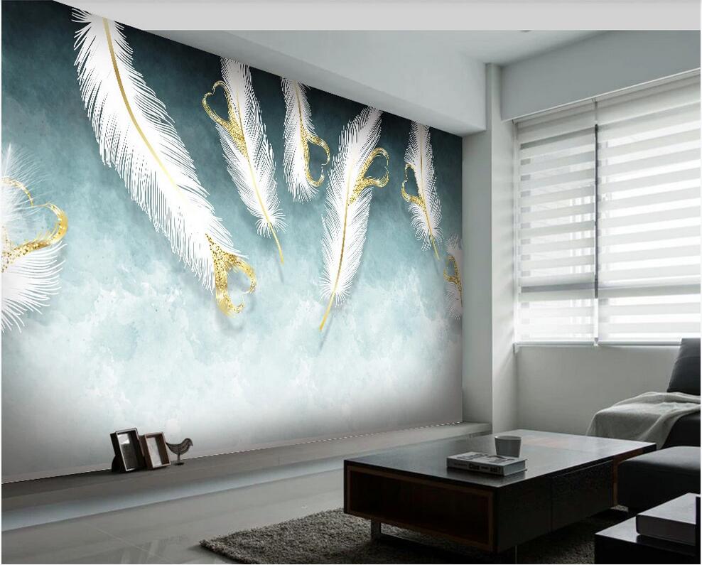 3d wallpaper custom photo Nordic small fresh hand-painted white heart-shaped feather background wall home decor wall paper for walls 3 d
