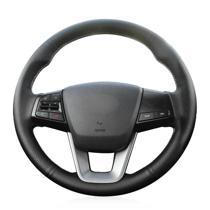 For Hyundai ix25 2014 car steering wheel cover black leather hand-Stitch custom