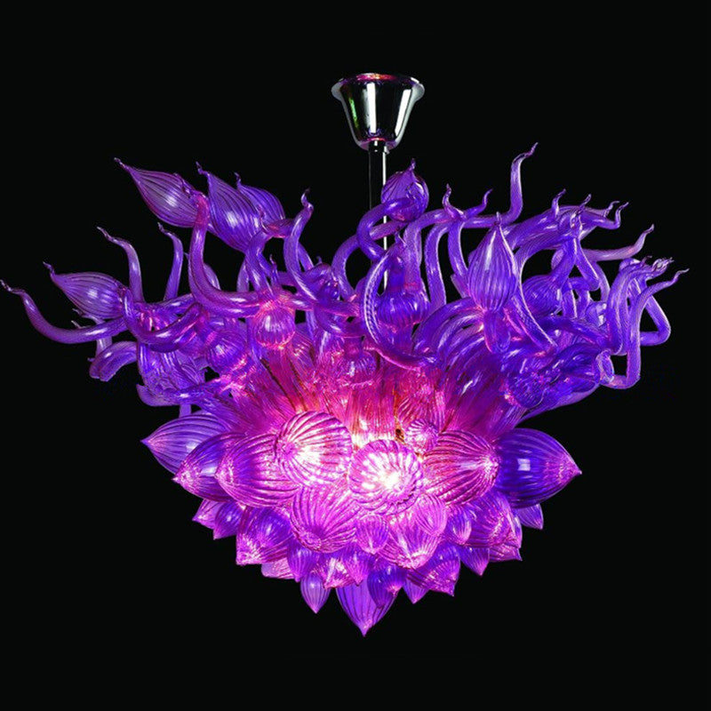 Modern Decoration Glass Pendant Light Flower Shape LED Bulbs Blue Crystal Chandelier Art Blown Glass Chandelier Lighting for Living Room
