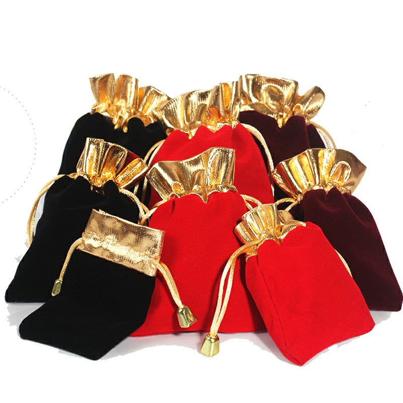 Hot Sale 50pcs-lot Velvet Package Bags 7x9.5cm 8x10cm 10x12cm Wine Red Organza Drawstring Gift Bags Wedding Jewelry Packaging Pouches