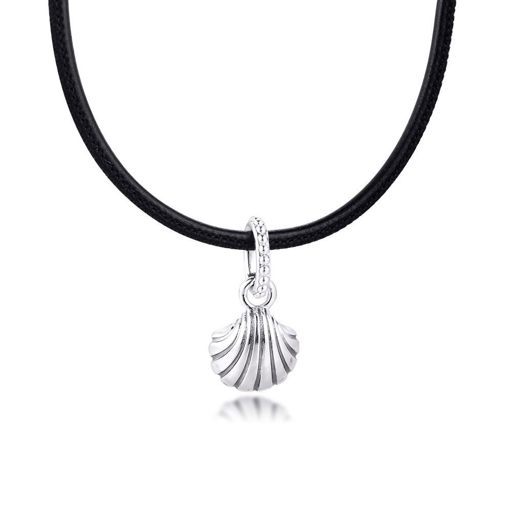 Black Leather Seashell Choker Necklace & pendants sterling silver jewelry for woman DIY making