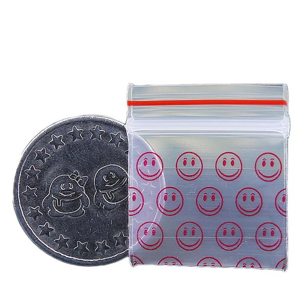 Red Smile Mini Miniature Zip Grip Plastic Packaging Bags Food Candy Jewelry Resealable Thick PE Self Sealing Small Package Storage Gift