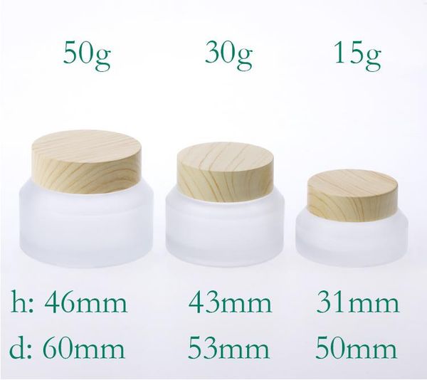 15g 30g 50g Travel Jars for Creams Cosmetic Can Set Wood Grain Frosted Glass Portable Cream Box 1oz Glass Container SN3117