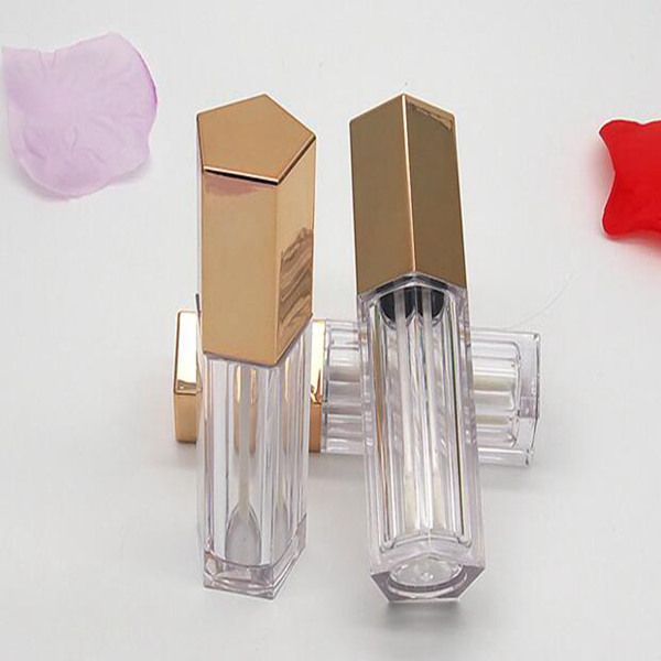 Wholesale Rose Gold Metallic Cap Pentagon Lip Gloss Tube 10ml Pentagonal Clear Empty Lip Gloss Tubes Lipgloss Bottles Containesr