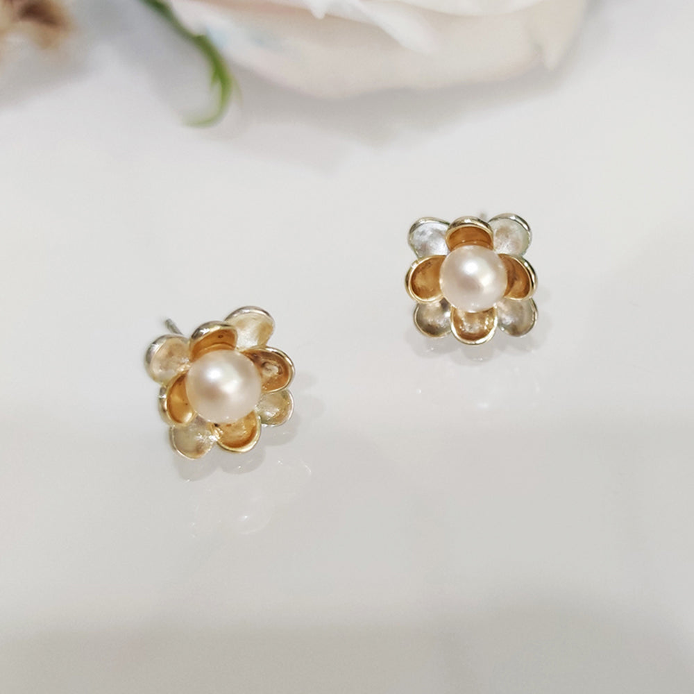 5mm Fresh water Pearl Pure 925 silver earrings Daily OL jewelry jewellery Real sterling silver Flower stud earring