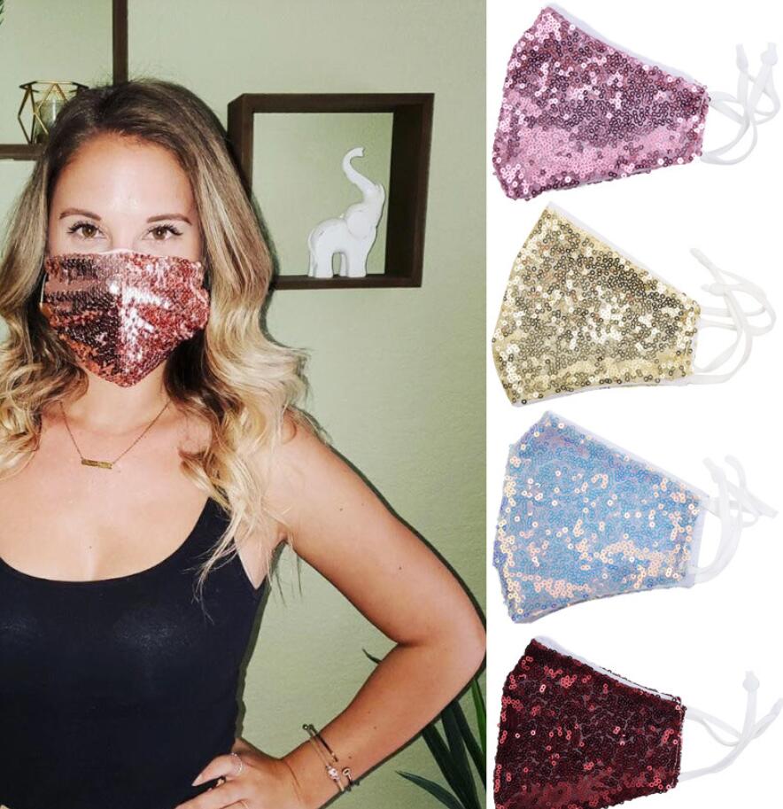 New Bling Bling Sequins Face Mask Summer Breathable Sunscreen Dual Layer Cycling Mask Fashion Rhinestone masks