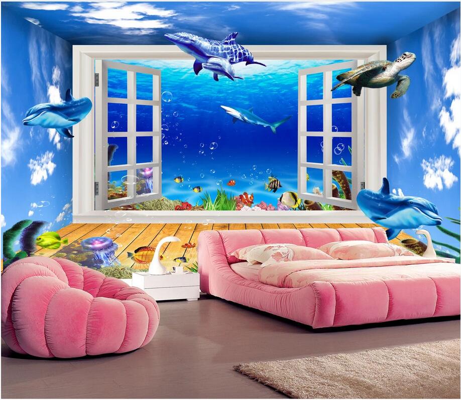 3d wallpaper custom murals photo 3D space aquarium romantic dolphin TV background wall home decor wall art picture wallpaper for walls 3 d