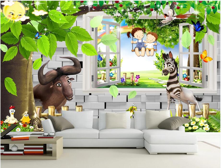 3d wallpaper stickers custom photo Animal Paradise Space 3D Cartoon Children&#039;s Room Kid Room Mural sticker wall paper for kids room