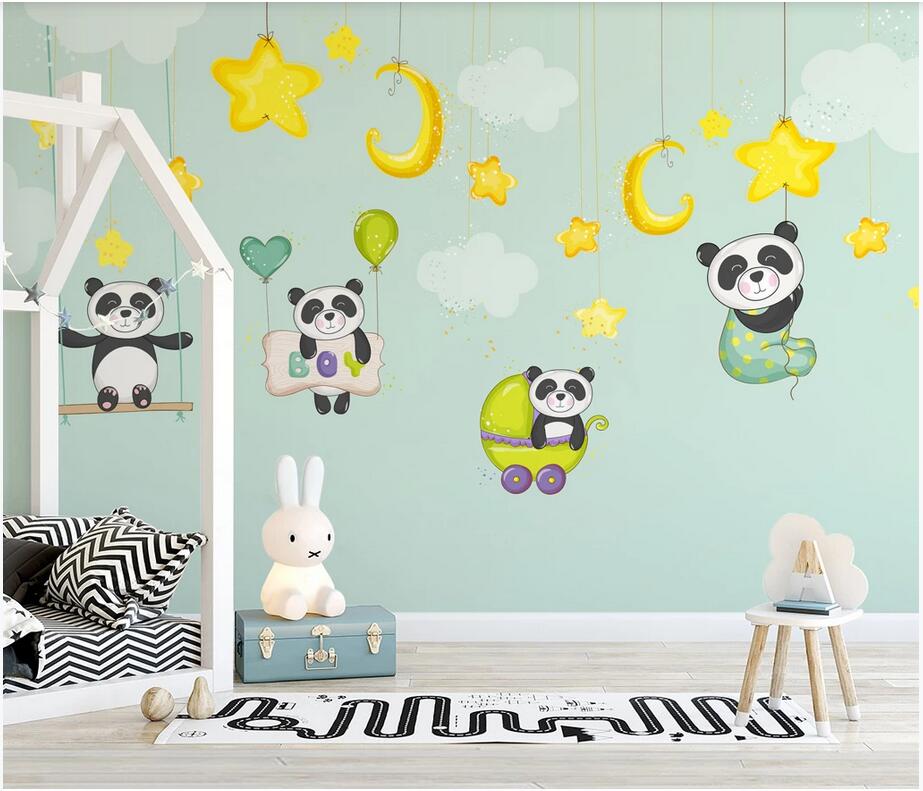 3d wall murals wallpaper custom photo on the wall Nordic style simple cartoon panda children&#039;s house background wall paper mural