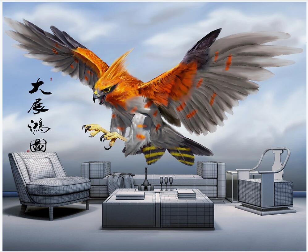 3d room wallpaper custom photo mural Chinese eagle spreads its wings against the blue sky background 3d wall murals wallpaper for walls 3 d
