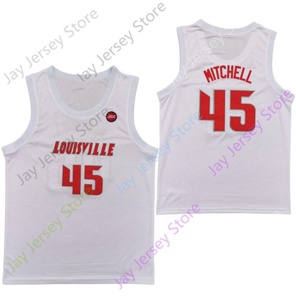 2020 New NCAA Louisville Jerseys 45 Mitchell College Basketball Jersey White Size Youth Adult