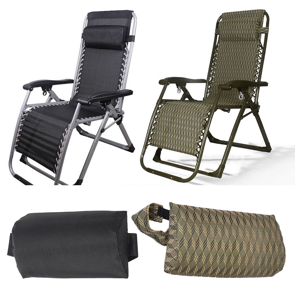 2X Folding Recliner Chairs Head Cushion Pillow For Outdoor Patio Sun Lounger