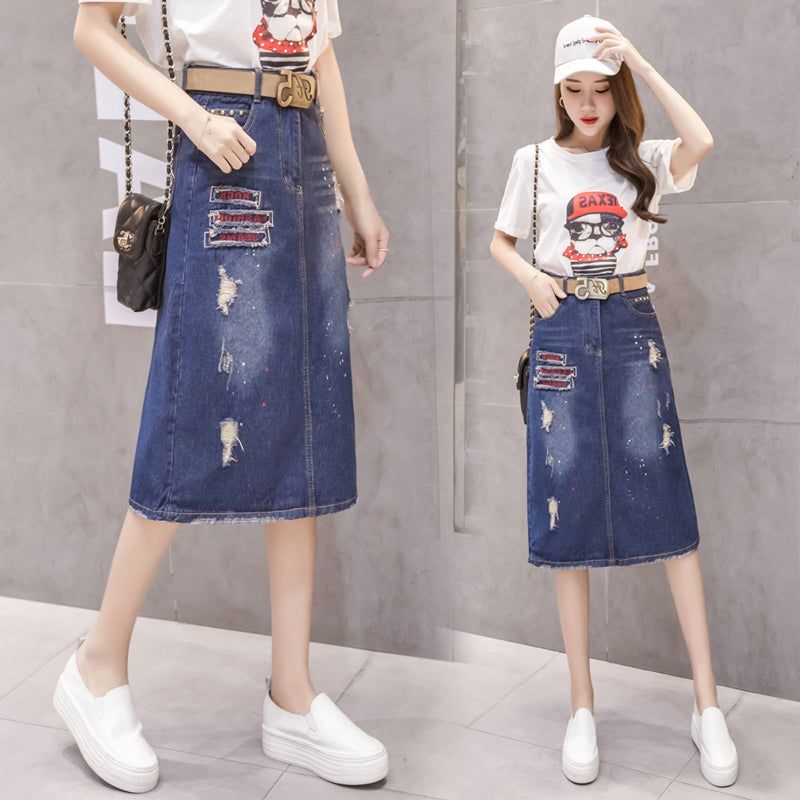 The Orchid Grey European Fashion Embroidered Denim Skirts ShuHua414