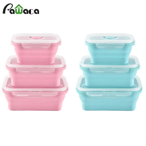 3pcs-set Retractable Folding Silicone Bento Lunch Box Collapsible Containers Food Storage Containers Microwave Picnic Food Case C18112301