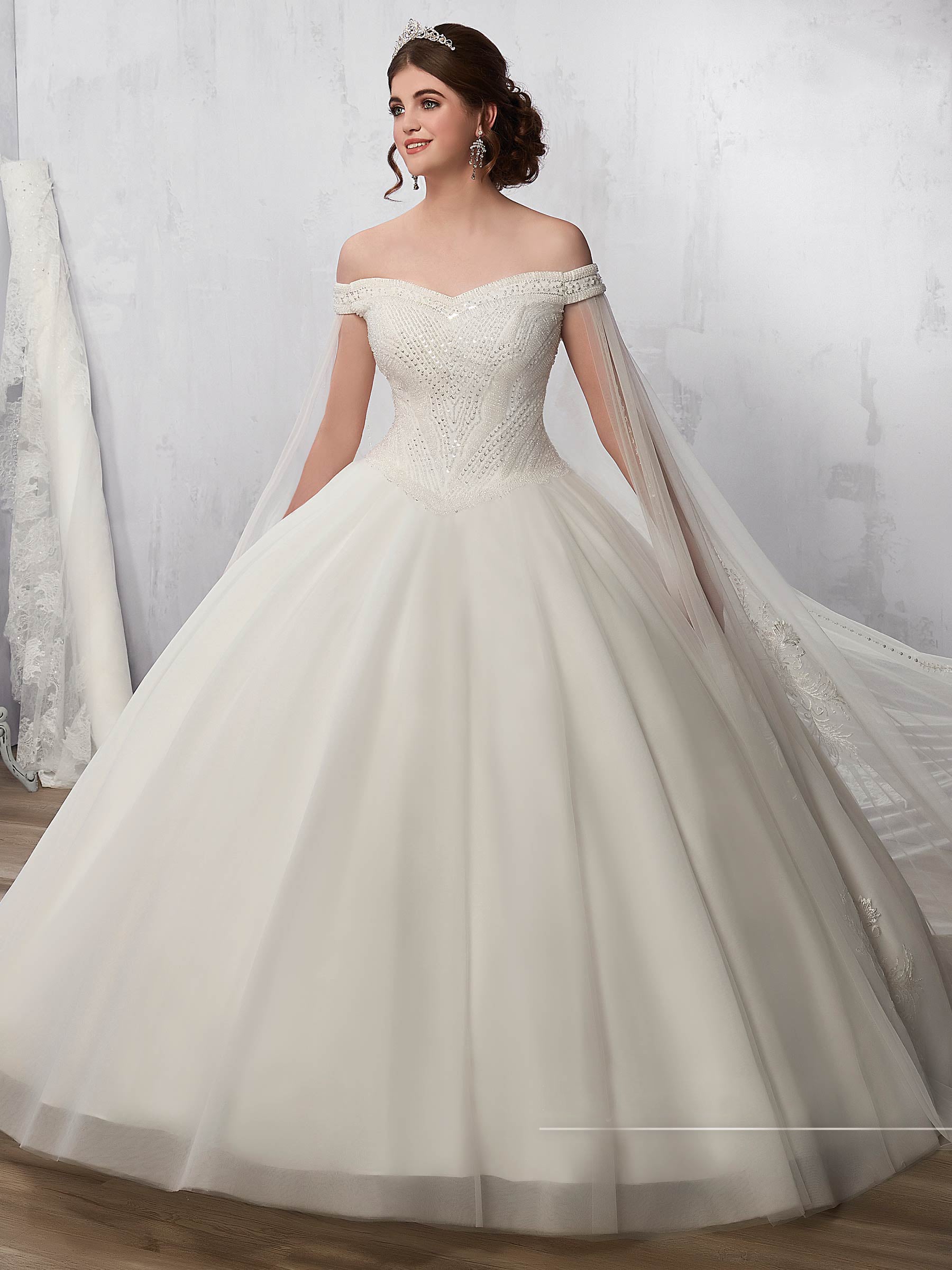 Free Wrap Ivory Off Shoulder Beads Ball Gown Wedding Dresses Bridal Pageant Dresses Wedding Attire Dresses Custom Size 2-16 KF1127172