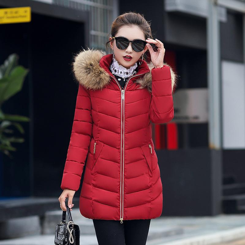Women Winter Down Coats Warm Thick Jacket Slim Cotton-padded Faux Fur Collar Hooded Parka Coat Lady Plus Size Outerwear Clothing Wholesale