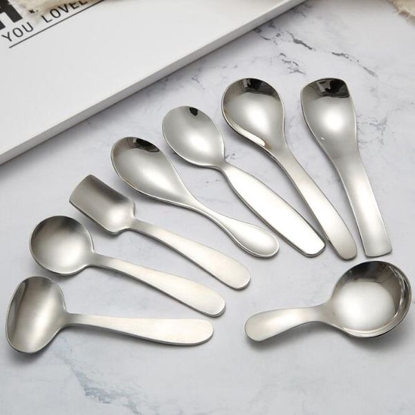 Stainless Steel Spoon Mini Coffee Tea Spoon Metal Sugar Salt Scoop Kids Ice Cream Spoon Kitchen Tableware QW9431