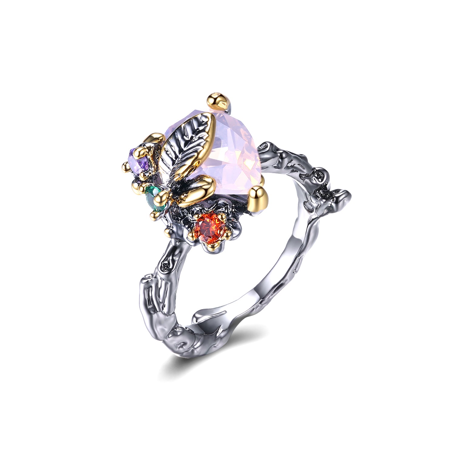 2019 fashion ring big water drop pink stones Leaf Luxury jewellery Lovely multi color beautiful rings for women