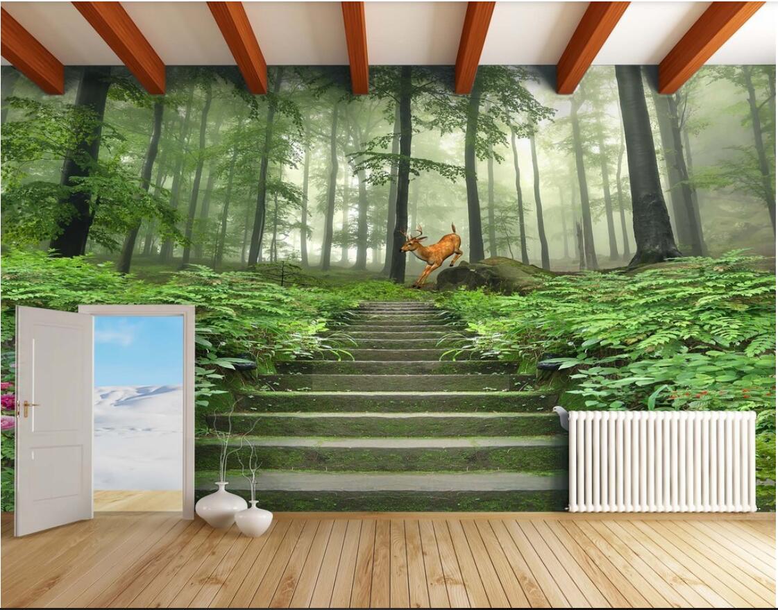 3d wallpaper custom photo mural landscape Beautiful forest ladder deer landscape painting living room sofa murals wallpaper for walls 3 d
