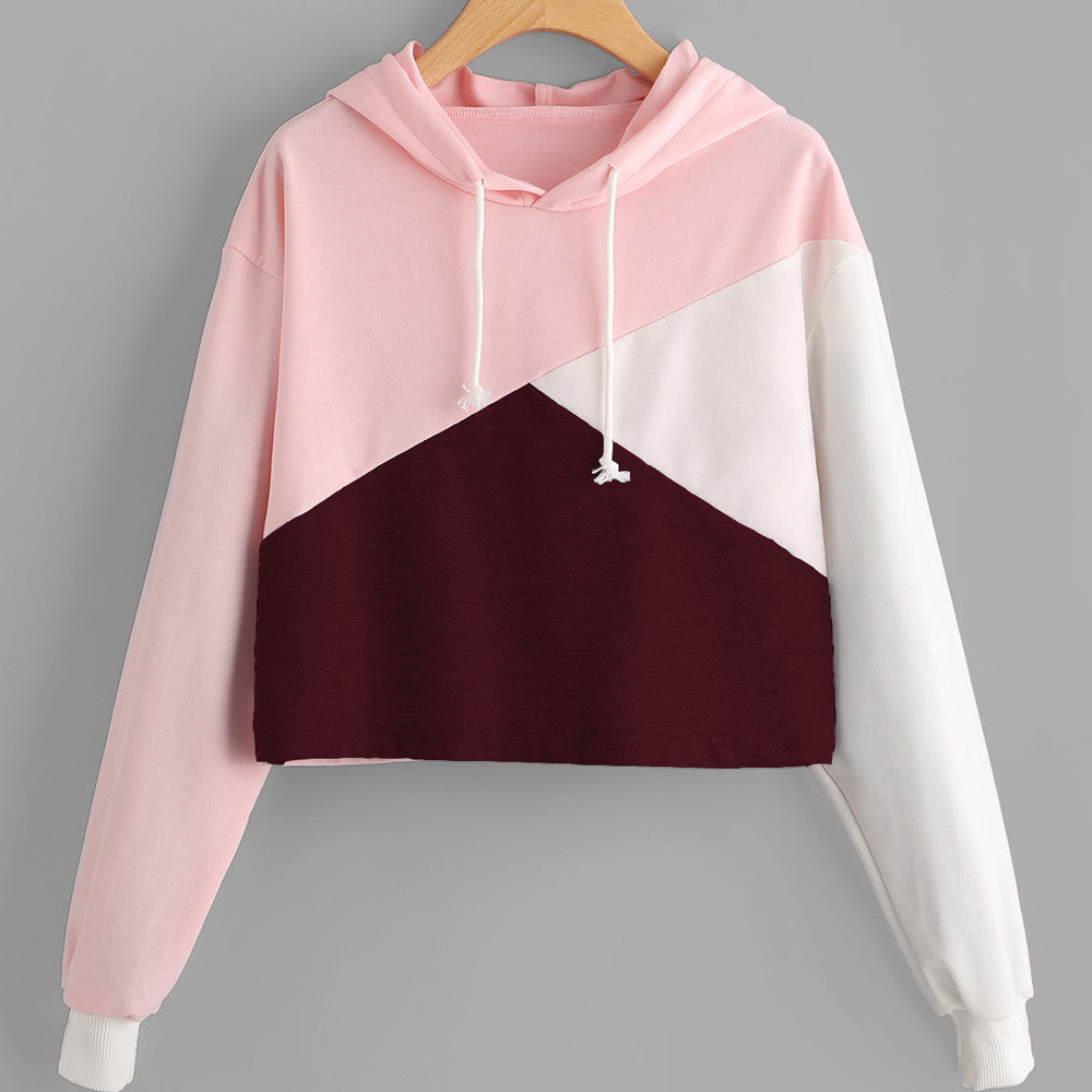 Woman Sweatshirt Patchwork Crop Top Hoodie Cropped Sweatshirt Women Cute Women Tracksuit Harajuku Sudaderas Mujer S-XXL