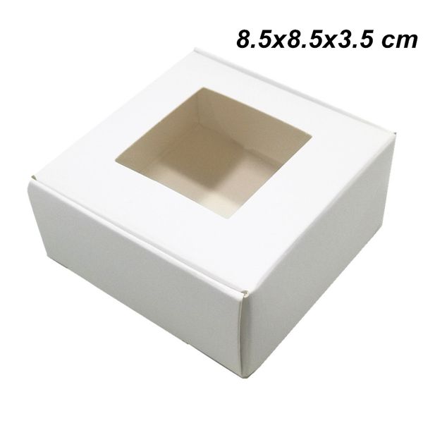 30pcs Lot 8.5x8.5x3.5 cm White Kraft Paper Crafts Handmade Soap Storage Box with Window Kraft Paper Food Packing Boxes for Cookies Chocolate