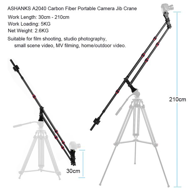 Freeshipping Carbon Fiber MINI jib crane Portable Jib Arm for Photography Tripod - DSLR Video Camera Standard Version+Bag Load 10KG