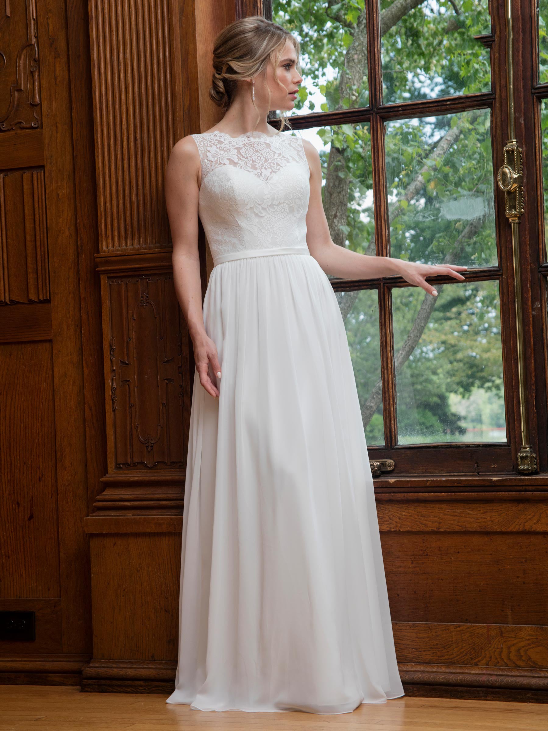 Free Wrap Ivory Chiffon Lace Scoop Sheath Wedding Dresses Bridal Pageant Dresses Wedding Attire Dresses Custom Size 2-18 KF1219194