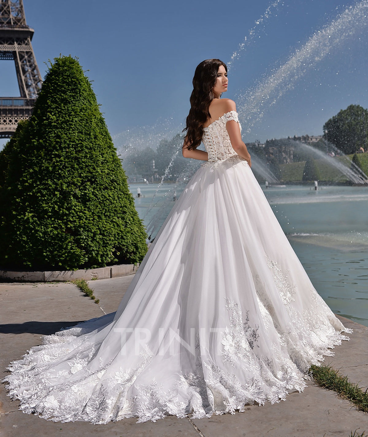 Grace Ivory Off Shoulder Applique Beads A-Line Wedding Dresses Bridal Pageant Dresses Wedding Attire Dresses Custom Size 2-18 KF1223297