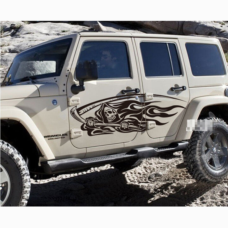 2PCS-set Skull Car Body Decals Autos Waist Line Pull Cartoon Modified stickers