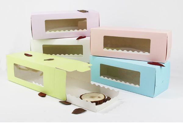 5 Colors Long Cardboard Bakery Box for Cake Roll Swiss Roll Boxes Cookie Cake Packaging W9273