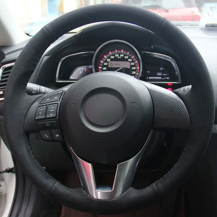 Black Suede Car Steering Wheel Cover for Mazda 3 Axela Mazda 6 Atenza Mazda 2 CX-3 CX3 CX-5 CX5 Scion iA