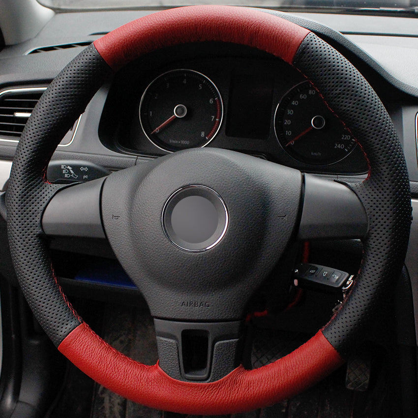 Black Natural Leather Red Natural leather Car Steering Wheel Cover for Volkswagen VW Tiguan Lavida Passat B7 Jetta Mk6