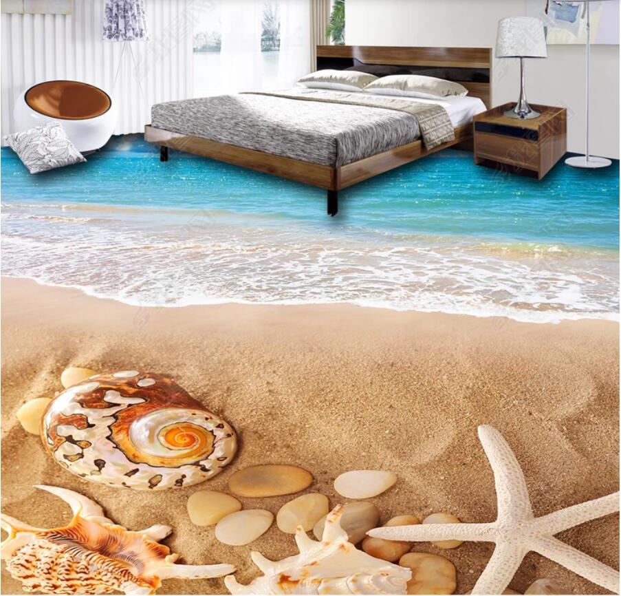 3d pvc flooring custom photo wall paper Beach beach conch shell 3D floor painting murals wallpaper for walls 3 d