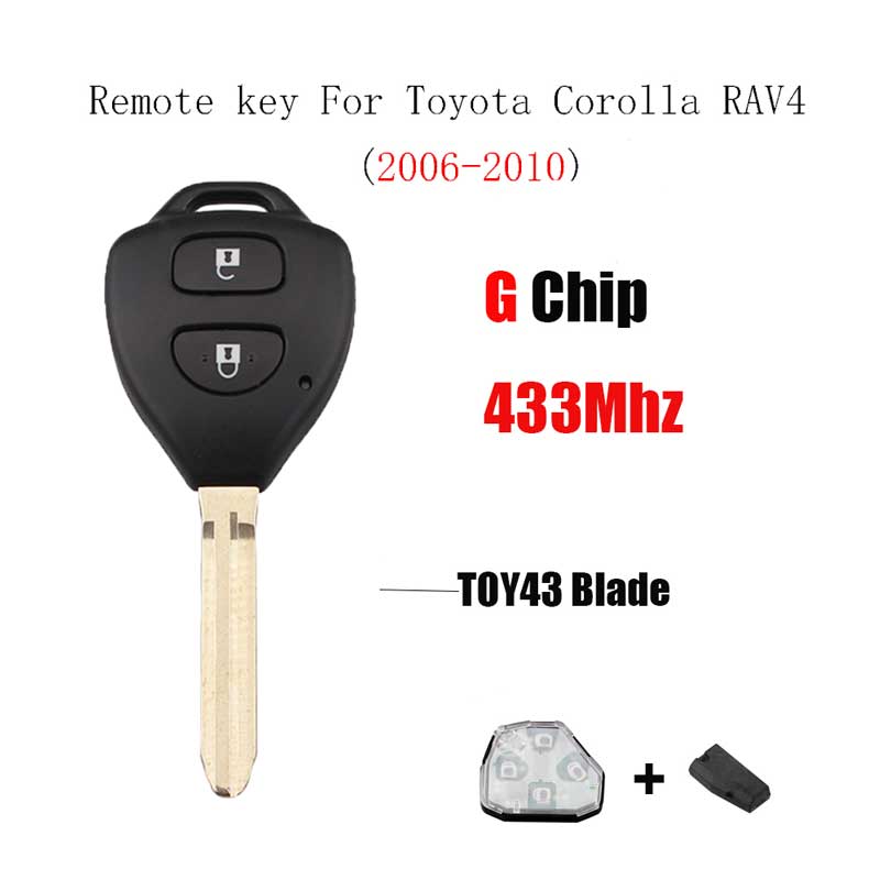 Buttons Keyless Entry Remote Key Fob For Toyota Corolla RAV4 2006-2010 433Mhz Transponder G or 4D67 Chip optional TOY43 Uncut Blade