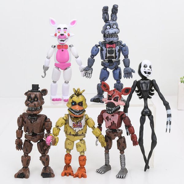 6pcs-set Led Lightening Movable Joints Fnaf Five Nights At Freddy&#039;s Action Figure Foxy Freddy Chica Model Dolls Kid Toys C19041501
