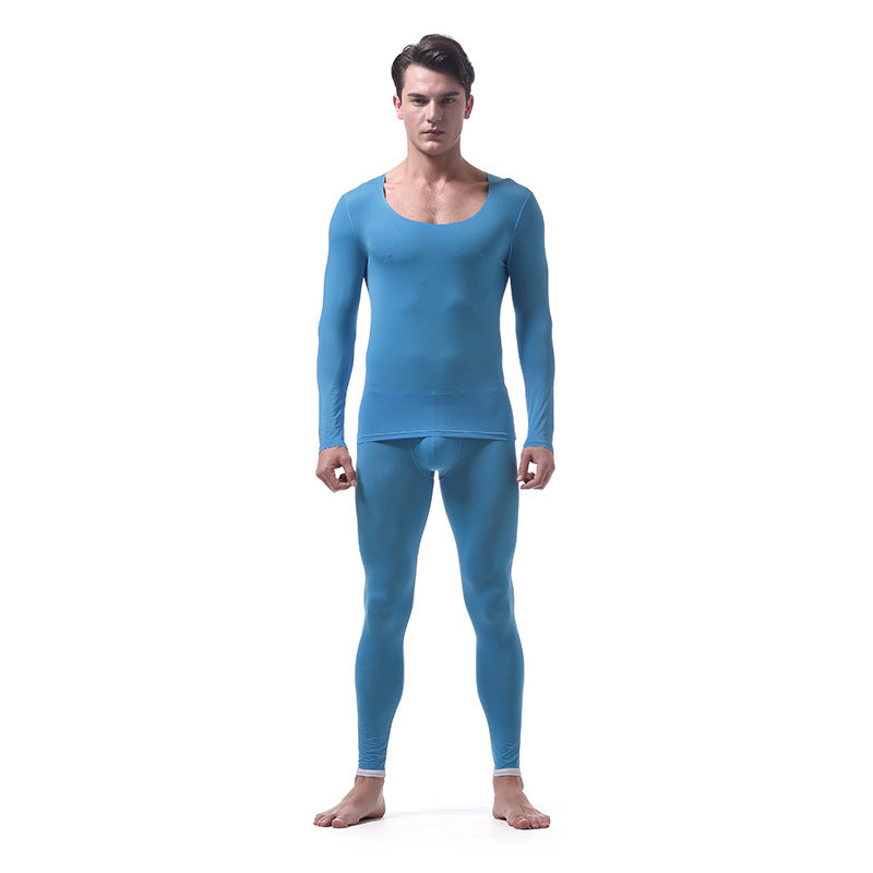 Mens long johns sets parajas clothes men Comfortable Slim fit Warm Ice Silk Sleepwear underwear Undershirt+Pants