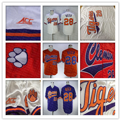 Clemson Tigers College Baseball Jerseys Seth Beer 28 Home Road Away Orange White Purple 100% Stitched Logos Shirts Good Quanlity 4XL
