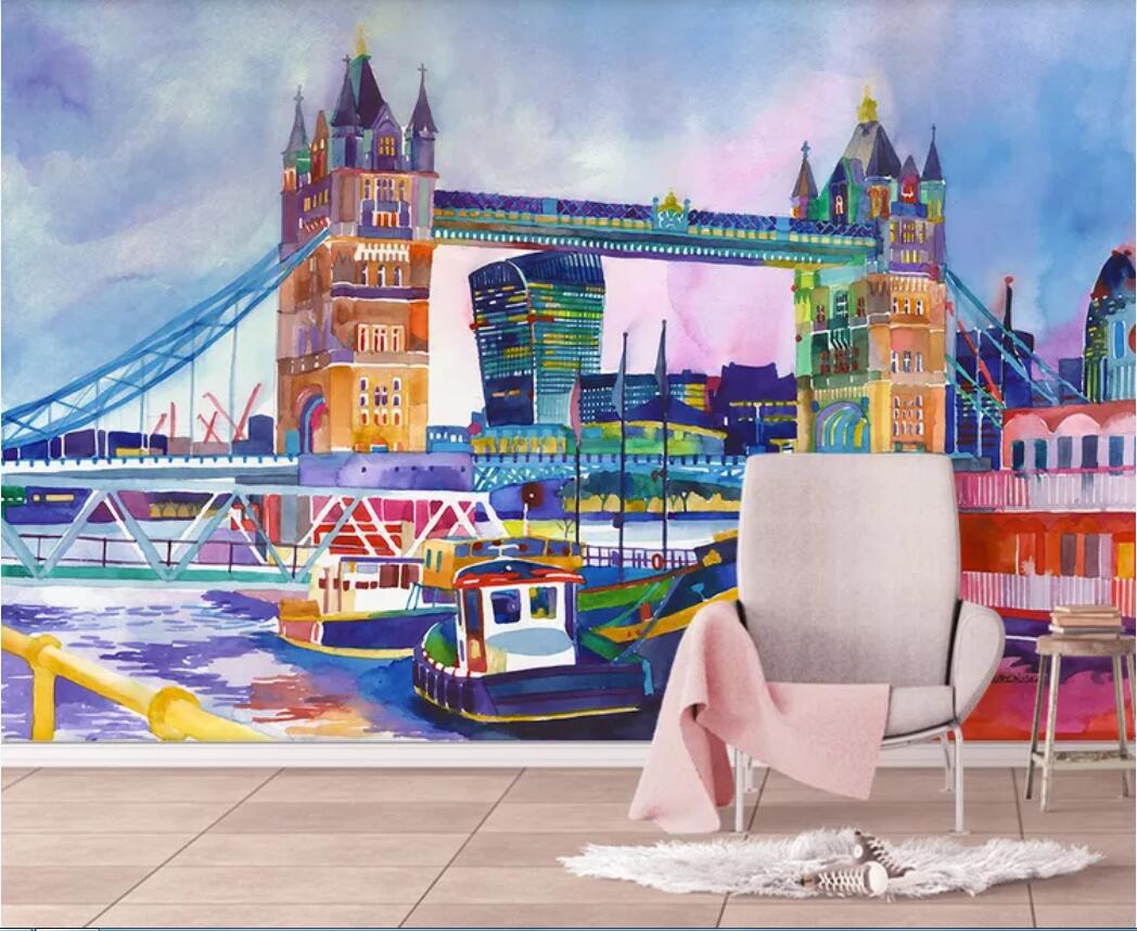 3d wallpaper custom photo mural Watercolor European famous building background wall decoration painting home decor wall art pictures